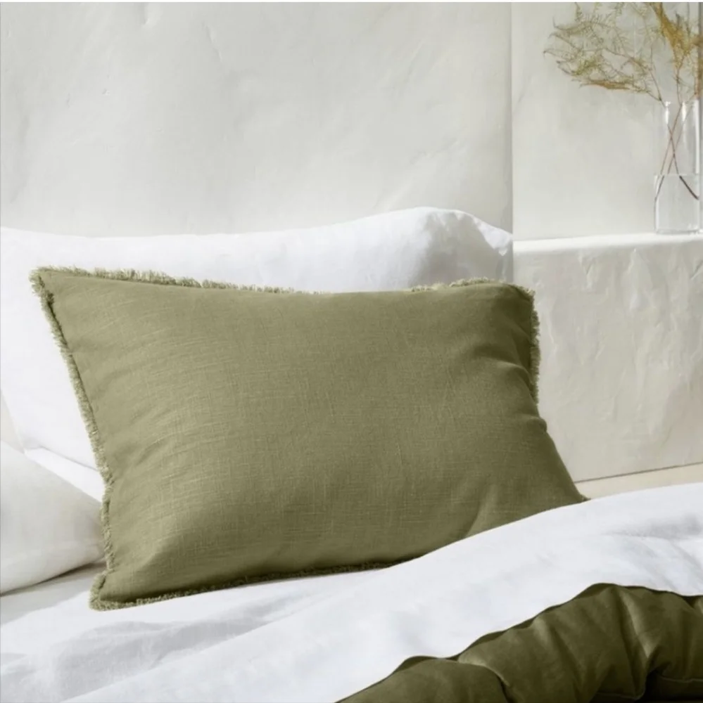 Casaluna heavy weight linen blend pillow sham in moss green color King Size